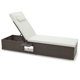 Costway Patio Chaise Lounge Outdoor Pe Rattan Lounge Chair-White