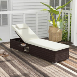 Costway Patio Chaise Lounge Outdoor Pe Rattan Lounge Chair-White - thumbnail 4