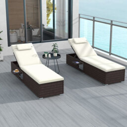 Costway Patio Chaise Lounge Outdoor Pe Rattan Lounge Chair-White - thumbnail 3