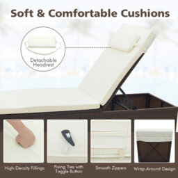Costway Patio Chaise Lounge Outdoor Pe Rattan Lounge Chair-White - thumbnail 9