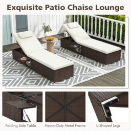 Costway Patio Chaise Lounge Outdoor Pe Rattan Lounge Chair-White - thumbnail 8