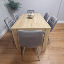 Kosy Koala Oak Effect Dining Table Set With 6 Grey Velvet Chairs Dining Room Furniture - thumbnail 2