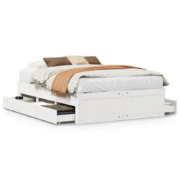 Berkfield Bed Frame Without Mattress With Drawers White 140X200 Cm Solid Wood Pine - thumbnail 2