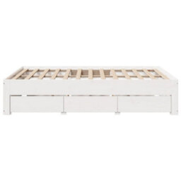 Berkfield Bed Frame Without Mattress With Drawers White 140X200 Cm Solid Wood Pine - thumbnail 5
