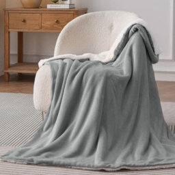 Bedlooms Silver Sherpa Throw Blanket, Reversible & Lightweight Bed & Sofa Blanket, Single 130X150Cm