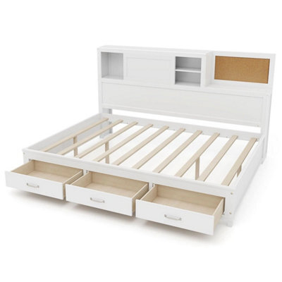 Double Size Daybed Wooden Sofa Bed Frame W/ Storage Shelves & 3 Drawers - image 1