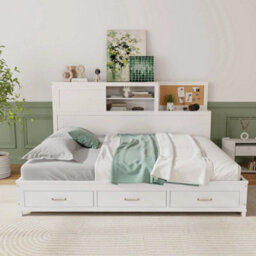Double Size Daybed Wooden Sofa Bed Frame W/ Storage Shelves & 3 Drawers - thumbnail 3