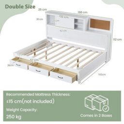 Double Size Daybed Wooden Sofa Bed Frame W/ Storage Shelves & 3 Drawers - thumbnail 2