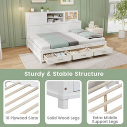 Double Size Daybed Wooden Sofa Bed Frame W/ Storage Shelves & 3 Drawers - thumbnail 5