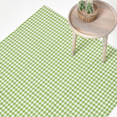 Homescapes Cotton Gingham Check Rug Hand Woven Green White, 70 X 120 Cm - image 1