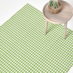 Homescapes Cotton Gingham Check Rug Hand Woven Green White, 70 X 120 Cm - thumbnail 1