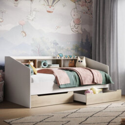 Flair Leni Day Bed With Shelves And Drawers - White/oak