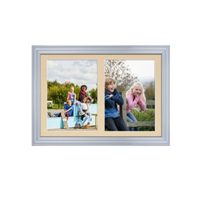 AK Frames 20X14 Silver Classic Multi Photo Frame With Ivory Mount - Holds 2 Apertures (2X) A4 Photos - image 1
