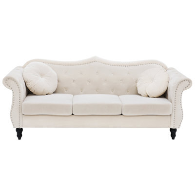 Beliani Sofa 3 Seater Skien Velvet Light Beige - image 1