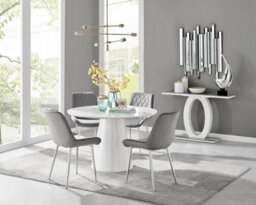 Furniturebox Uk Palma White High Gloss Round Dining Table & 4 Grey Pesaro Silver Chairs - thumbnail 1