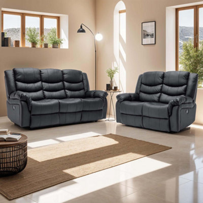 More4Homes Seattle Manual Recliner Bonded Leather 2+3 Seater Sofa Set (Black) - image 1