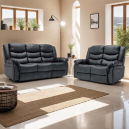 More4Homes Seattle Manual Recliner Bonded Leather 2+3 Seater Sofa Set (Black) - thumbnail 1
