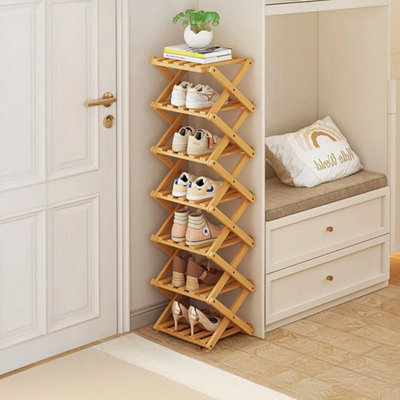 7 Tier Natural Bamboo Folding Shoe Rack Vertical Freestanding Storage - image 1