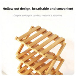 7 Tier Natural Bamboo Folding Shoe Rack Vertical Freestanding Storage - thumbnail 5