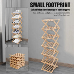 7 Tier Natural Bamboo Folding Shoe Rack Vertical Freestanding Storage - thumbnail 4