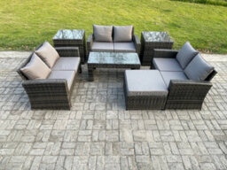 Fimous 7 Pcs Outdoor Lounge Sofa Set Wicker Pe Rattan Garden Furniture Set With Coffee Table Double Seater Sofa - thumbnail 1