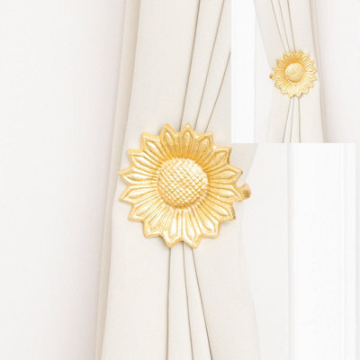 Melody Maison Set Of 2 Gold Metal Sunflower Wall Mounted Tie Backs - image 1