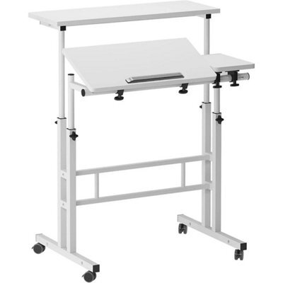 Height Adjustable Mobile Standing Desk 2-Tier Rolling Workstation With Wheels - image 1