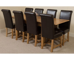 That's Furniture Richmond 140Cm - 220Cm Oak Extending Dining Table And 8 Chairs Dining Set With Washington Brown Leather Chairs
