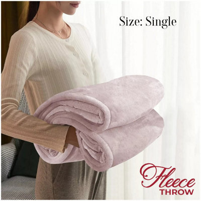 Ameha Fleece Plain Blanket, Lightweight & Reversible Throw For Travel, Bed & Sofa Blanket, Pink Single 130X150Cm - image 1