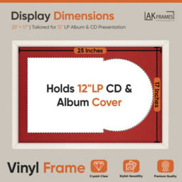 "AK Frames 25X17"" White Sleek Vinyl Record Frame With Crimson Mount For 12 Inch Lp Cover & Disc - Overlapped Design" - thumbnail 2