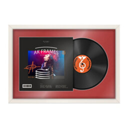 "AK Frames 25X17"" White Sleek Vinyl Record Frame With Crimson Mount For 12 Inch Lp Cover & Disc - Overlapped Design" - thumbnail 1