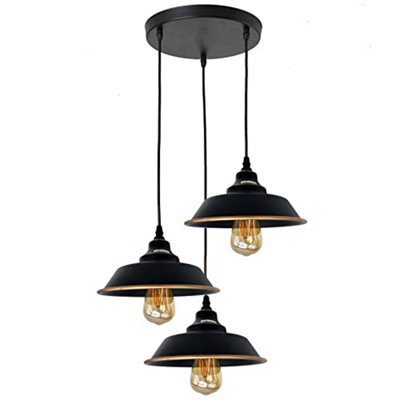 Ledsone 3 Head Vintage Black Gold Line Metal Pendant Light For Kitchen Bedroom Living Room And Dining Room - image 1