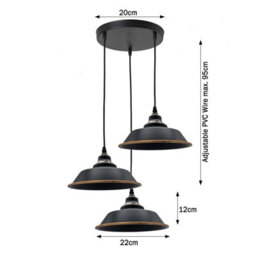 Ledsone 3 Head Vintage Black Gold Line Metal Pendant Light For Kitchen Bedroom Living Room And Dining Room - thumbnail 2