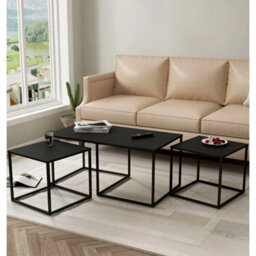 Nesting Tables, 3 Black Metal Coffee Table Set, Centre Table For Living Room - thumbnail 6