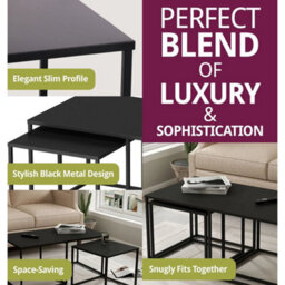 Nesting Tables, 3 Black Metal Coffee Table Set, Centre Table For Living Room - thumbnail 4