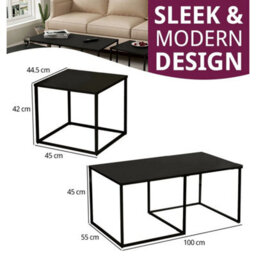 Nesting Tables, 3 Black Metal Coffee Table Set, Centre Table For Living Room - thumbnail 2