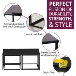 Nesting Tables, 3 Black Metal Coffee Table Set, Centre Table For Living Room - thumbnail 3