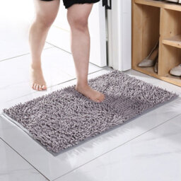 Soft Chenille Bath Mat, Super Absorbent & Non-Slip, Silver Grey 40X60Cm