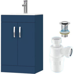 Belofay 600mm Bathroom Vanity Unit With Basin, White Ceramic Bathroom Sink With Trap And Waste, No Tap Included(New York Blue) - thumbnail 1