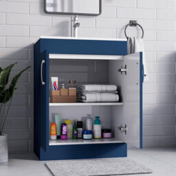 Belofay 600mm Bathroom Vanity Unit With Basin, White Ceramic Bathroom Sink With Trap And Waste, No Tap Included(New York Blue) - thumbnail 5