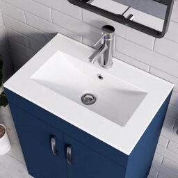 Belofay 600mm Bathroom Vanity Unit With Basin, White Ceramic Bathroom Sink With Trap And Waste, No Tap Included(New York Blue) - thumbnail 2