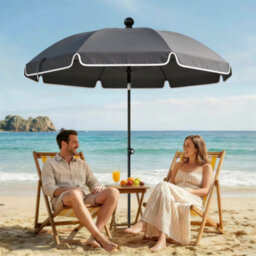 Outsunny 1.8 M Beach Umbrella Parasol With Sand Anchor, Tilt, Dark Grey - thumbnail 9