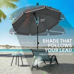 Outsunny 1.8 M Beach Umbrella Parasol With Sand Anchor, Tilt, Dark Grey - thumbnail 4