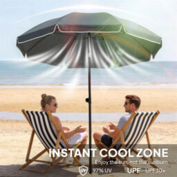 Outsunny 1.8 M Beach Umbrella Parasol With Sand Anchor, Tilt, Dark Grey - thumbnail 5