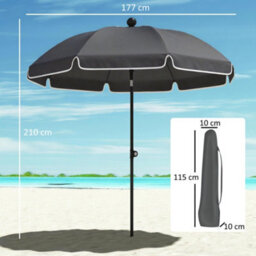 Outsunny 1.8 M Beach Umbrella Parasol With Sand Anchor, Tilt, Dark Grey - thumbnail 3