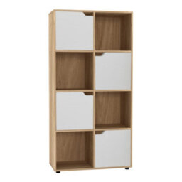Urbn-Living Urbnliving 119Cm Height 8 Cubes Oak Wooden Bookcase Shelving Display Shelf White Door Storage Unit - thumbnail 2