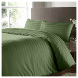 Ameha Olive Green Striped Microfibre Bedding Set King, Reversible & Breathable Duvet Cover, Fitted Sheet & Pillowcases - thumbnail 4