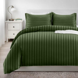 Ameha Olive Green Striped Microfibre Bedding Set King, Reversible & Breathable Duvet Cover, Fitted Sheet & Pillowcases - thumbnail 5