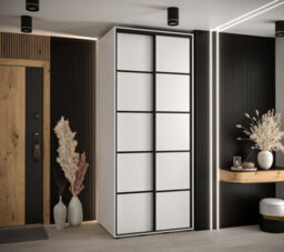 Arte Pure White Cannes Iv Sliding Wardrobe H2050mm W1000mm D600mm With Custom Black Steel Handles And Decorative Strips - thumbnail 2