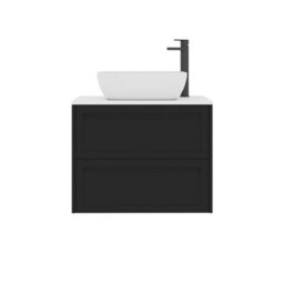 Royal Bathrooms Royal Bathroom Elmore 700mm Matt Nocturne Black Wall Mounted Bathroom Vanity Unit 2 Drawer Plain White Worktop With Elva Basin - thumbnail 7